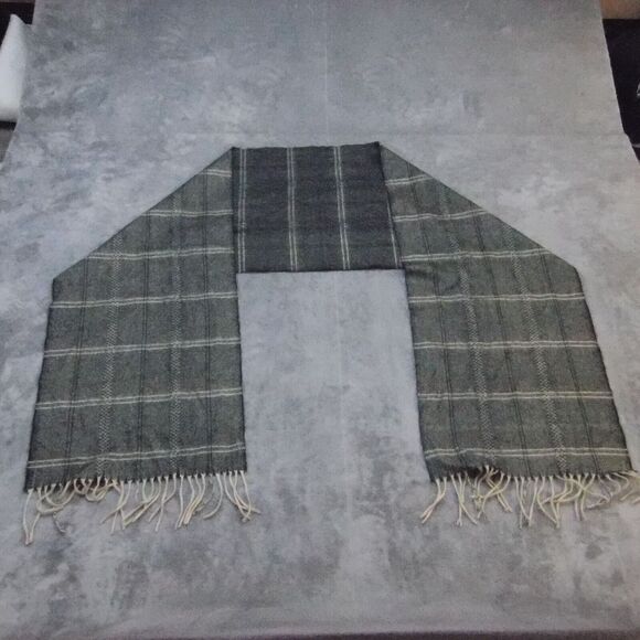 Cashmere Unisex Scarf Plaid Lightweight Casual Fringe Scotland Tartan Gray Ivory - Picture 1 of 11
